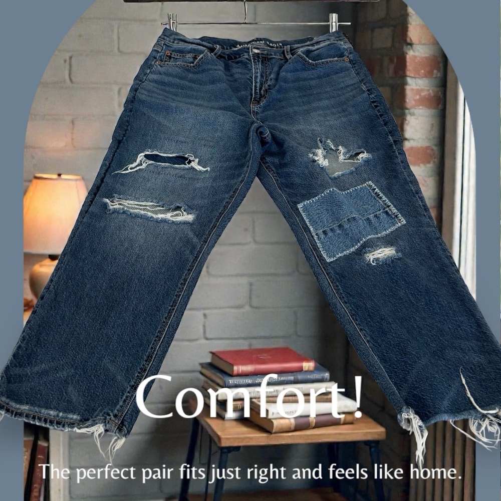 American Eagle Outfitters Women's Jeans Size 16 High-Rise Distressed Short Y2K